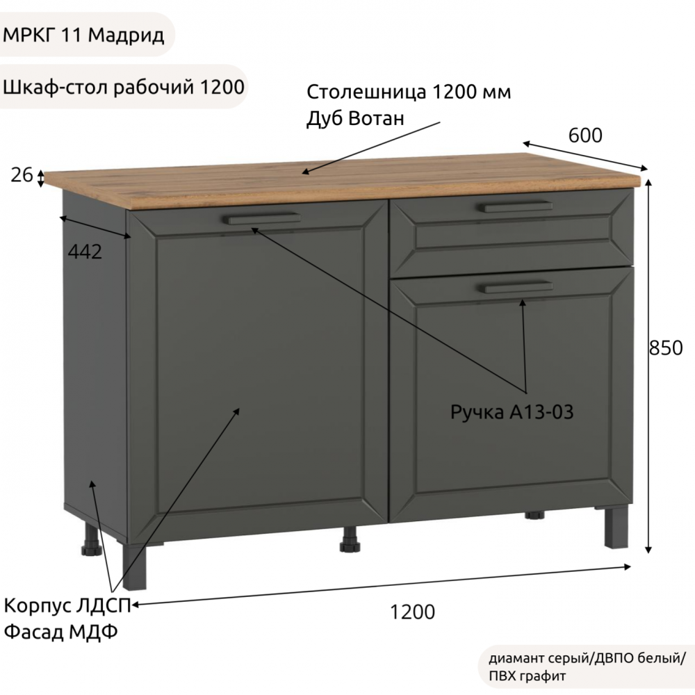Шкаф-стол рабочий 1200 низ "Кухня МРКГ 11/Мадрид"